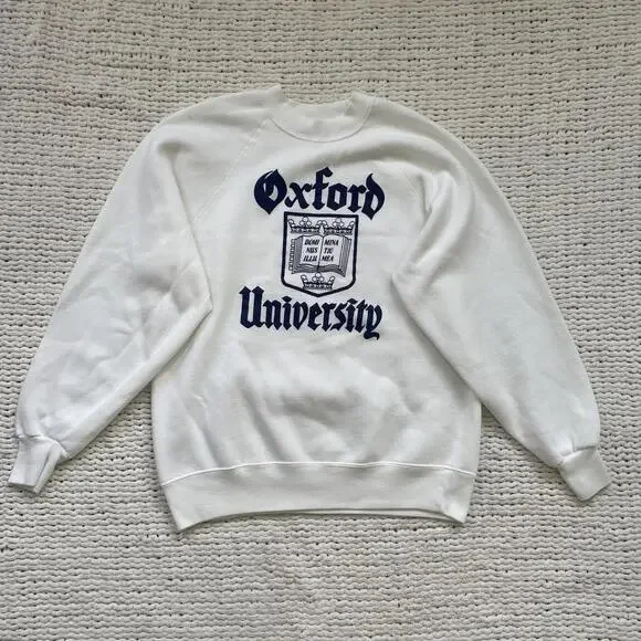 Womens White Vintage 90's Oxford University Crewneck Sweatshirt - Size Medium - Picture 1 of 4